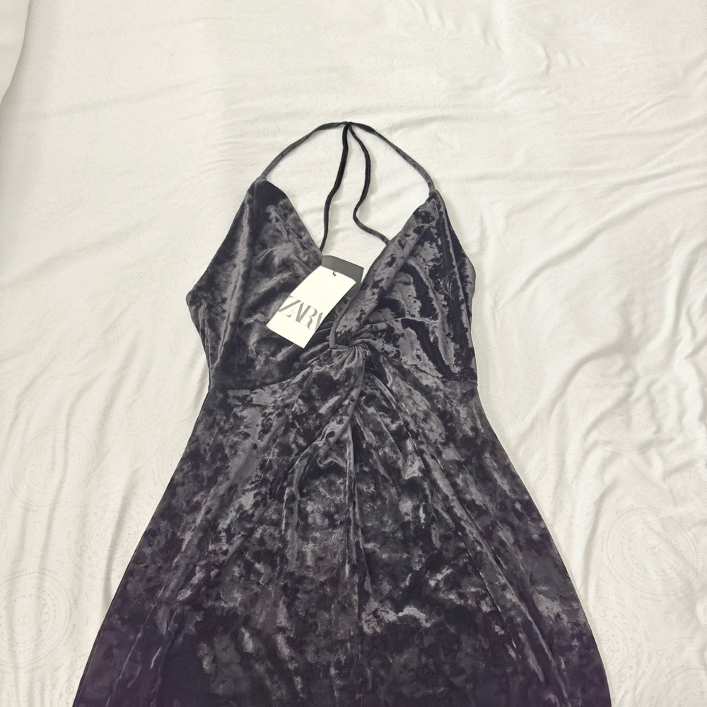 Zara Blue Slip Dress Sleeveless Halter Cocktail